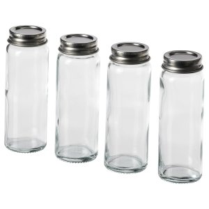 Spice jar, clear glass/stainless steel, 10 cl x 4