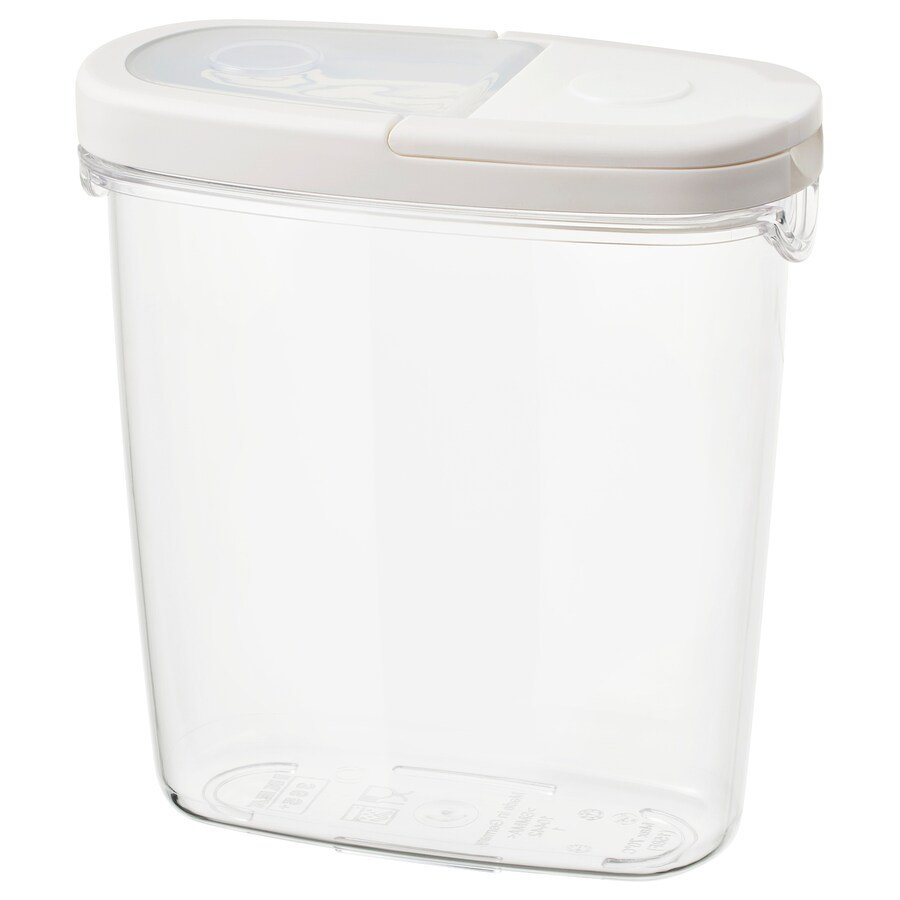 Dry food jar with lid, transparent/white, 1.3 l