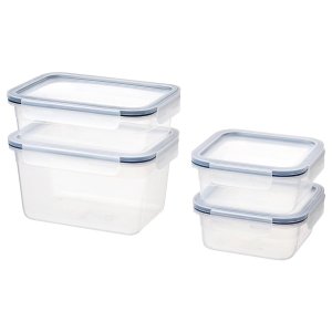 Food container with lid, set of 4, plastic