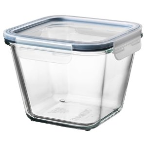 Food container with lid, square glass/plastic, 1.2 l